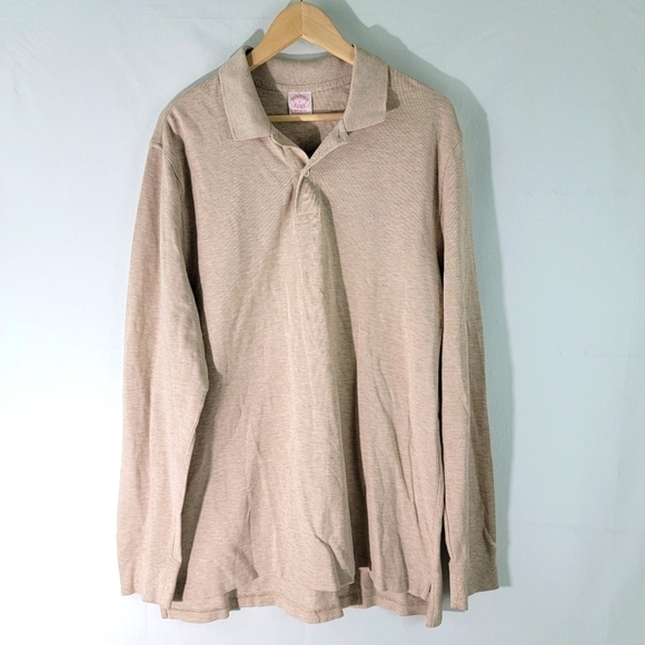 Brooks Brothers Original Fit Performance Polo Sz L Tan Long Sleeve Pima Cotton - Picture 11 of 11